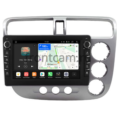 Honda Civic 7 2000-2006 (для авто с климат-контролем, правый руль, глянцевая, серебряная) Canbox H-Line 8834-9-2720 на Android 14 (4G-SIM, 6/128, DSP, IPS) С крутилками