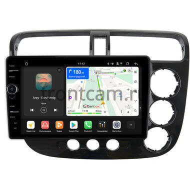 Honda Civic 7 2000-2006 (для авто с климат-контролем, правый руль, глянцевая, черная) Canbox H-Line 8844-9206 Android 14 (4G-SIM, 6/128, DSP, QLed)
