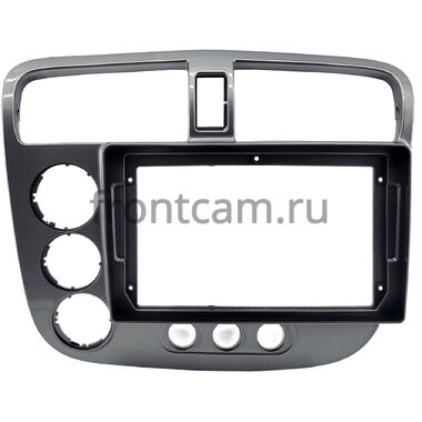 Рамка RM-9-2269 под магнитолу 9 дюймов для Honda Civic 7 2000-2006 (для авто с климат-контролем, левый руль, глянцевая, серебренная)