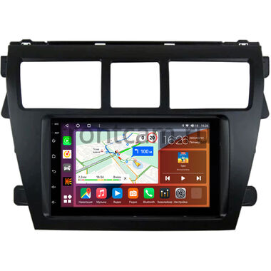 Toyota Belta, Vios, Yaris sedan 2005-2012 (черная) Canbox H-Line 5479-RP-11-402-440 на Android 14 (4G-SIM, 8/128, DSP, QLed)