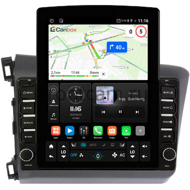 Honda Civic 9 4D 2011-2015 (левый руль, седан) Canbox GT095-9166 на Android 10 (QLed, 2/32, DSP, CarPlay)