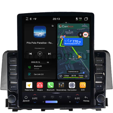Honda Civic 10 2015-2021 Canbox H-Line 6613-9-650 на Android 14 (4G-SIM, 6/128, DSP, QLed, Tesla)