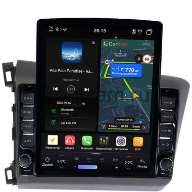 Honda Civic 9 4D 2011-2015 (левый руль, седан) Canbox H-Line 6612-9166 на Android 14 (4G-SIM, 4/64, DSP, QLed, Tesla)