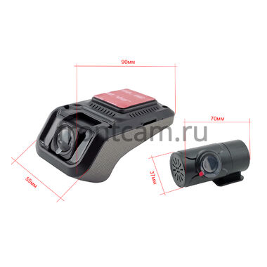 Видеорегистратор Canbox X019-DUAL с 2 камерами (с функцией парковки) для подключения к магнитолам по USB (ADAS), Full HD 1080P и 720P